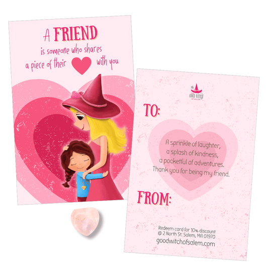 Friendship Cards | "Share a Piece of Your Heart" Rose Quartz Crystal Heart | Set of 10