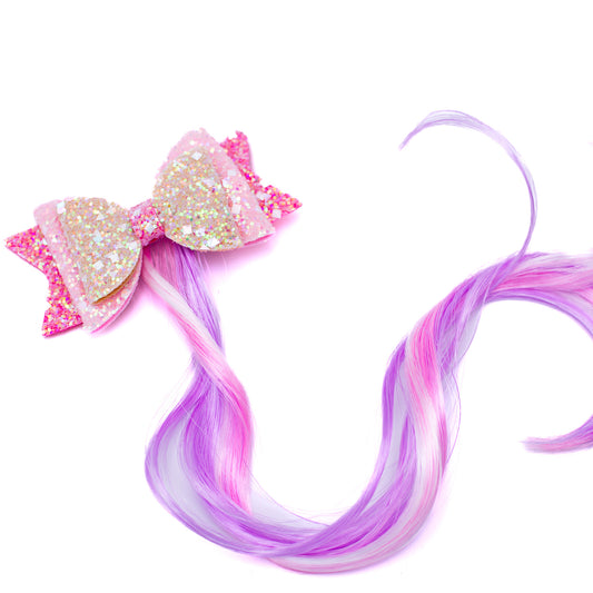 Glitter Bow Hair Extension for Kids | Pink - Purple | Good Witch of Salem®