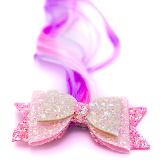 Glitter Bow Hair Extension for Kids | Pink - Purple | Good Witch of Salem®