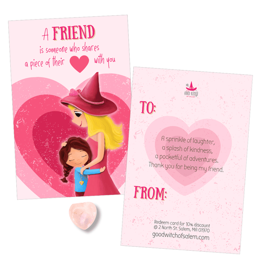"Share a Piece of Your Heart" Rose Quartz Crystal Heart Friendship Cards (Set of 10) | The Good Witch of Salem®
