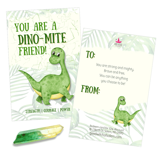 "You are a Dino-Mite Friend" Dinosaur Crystal Friendship Cards (Set of 10) | The Good Witch of Salem®
