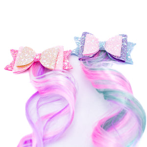 Glitter Bow Hair Extension for Kids | Blue - Purple