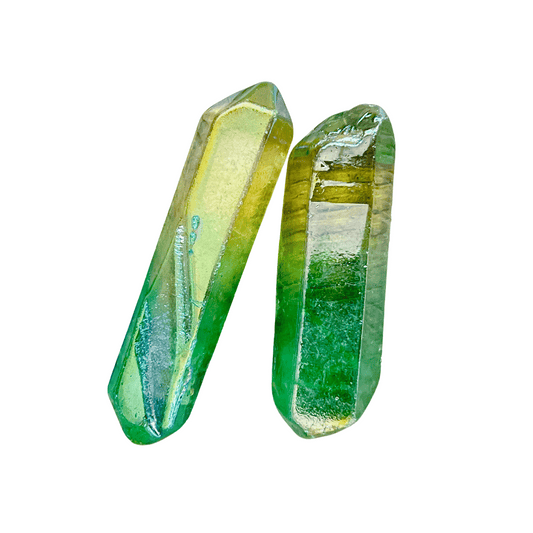 Yellow and Green Aura Quartz Crystal | Dino-Mite
